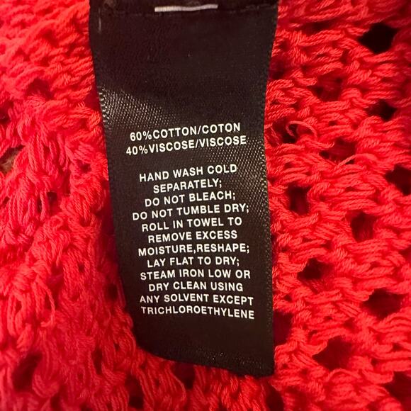 Lafayette 148 New Yotk Red Open Knit Short Cap Sleeve Sweater sz M EUC - Picture 6 of 7